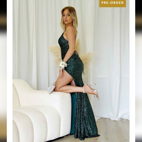 Sequin Gown - Emerald - Picture 6 of 8